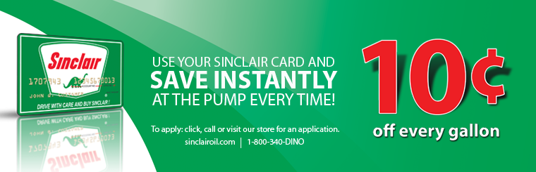 Sinclair Green Card 10 cents off